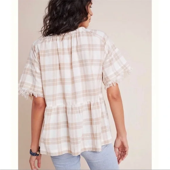 Anthropologie Pilcro The Bette Babydoll Short Sleeve Linen/Cotton Blend Blouse - Picture 3 of 11